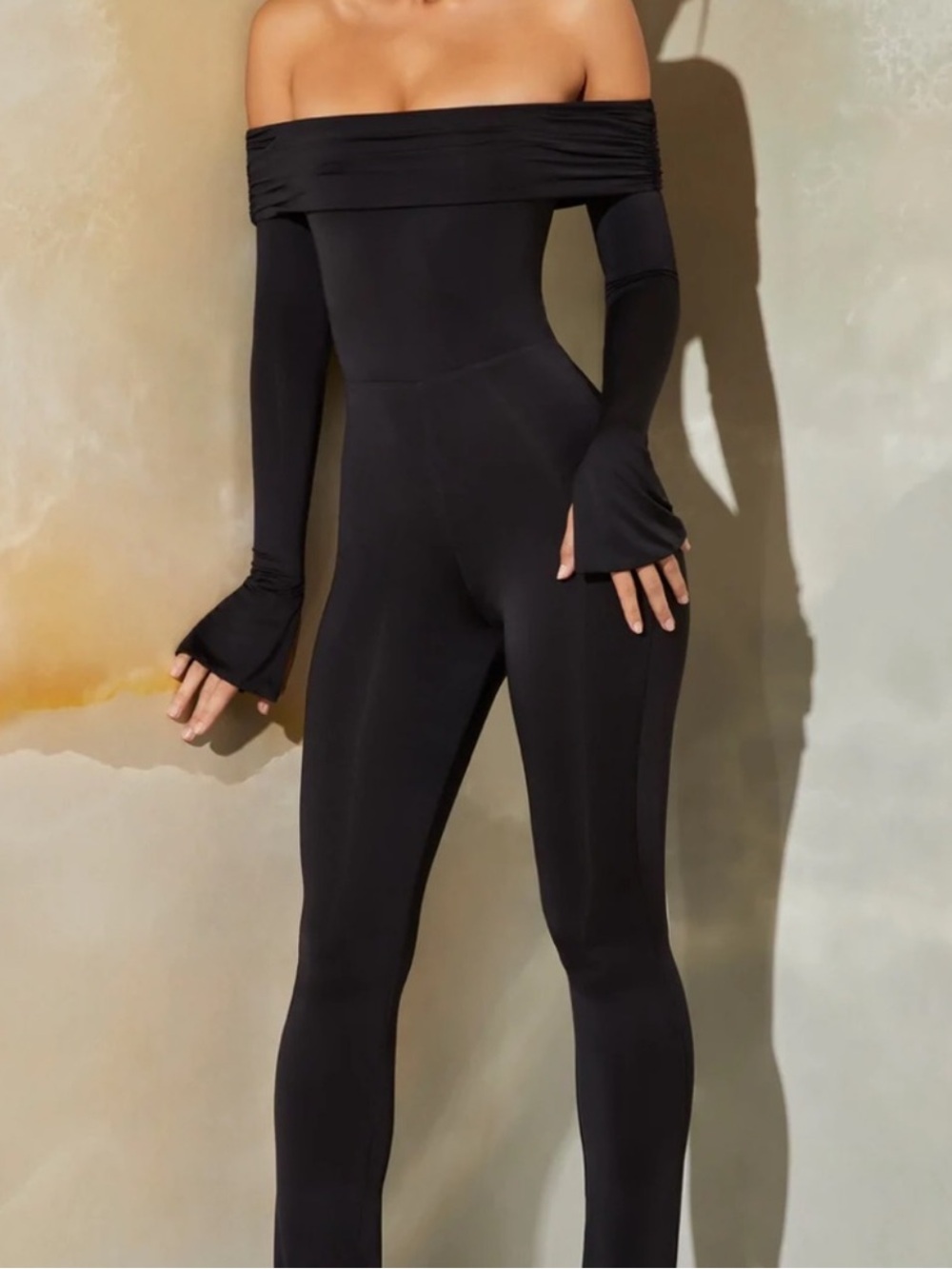 Oh Polly Reeva Petite Long Sleeve Open Back Jumpsuit in Black | 4